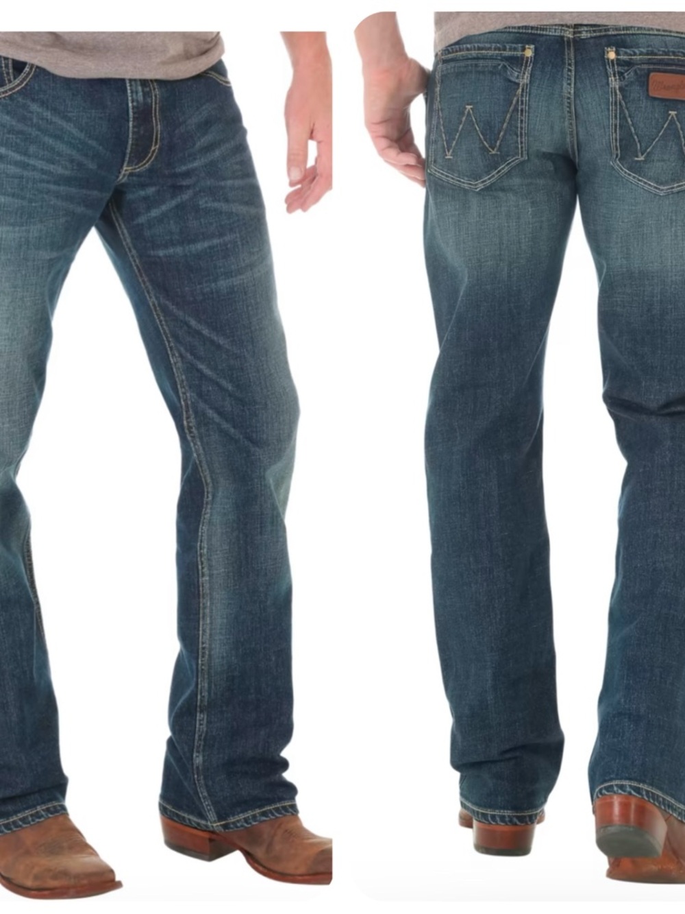 Wrangler Retro Jeans Men's 36x36 Blue Slim Bootcut Distressed Whiskered